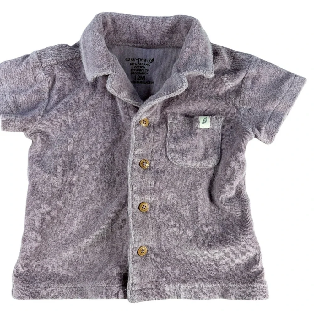 Easy-Peasy Terry Cloth Shirt Button Up Purple 12M Organic Cotton Baby Boy Girl